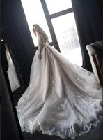 Wholesale Off The Shoulder Lace Mermaid Wedding Dresses Long Sleeves Tulle Applique Sweep Train Wedding Bridal Gowns With Detachable Skirt M528
