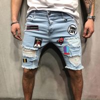 Wholesale New Fashion Mens Stylist Denim Shorts Fashion Summer Zipper Hole Short Mens Slim Pants Hip Hop Mens Short Jeans Blue