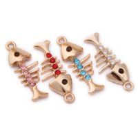 Wholesale 120pcs gold tone fish bone charm pendant with Rhinestone pick the color good for jewelry making MM