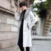 Wholesale Long Style Mens PU Trench Coats Plus Size Slim Mens Coats Solid Color Fashion Hoome Clothing