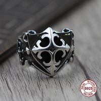 Wholesale 100 S925 Men s Sterling Silver Rings Personality retro classic punk style Word hand shield Open ring Send a gift to love new hot