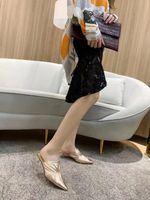 Wholesale high quality y cm pointed toe genuine leathe gold silver black pink rose white mules shoes slides sexy kitten clear heels