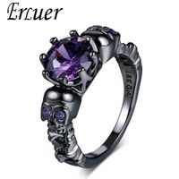 Wholesale Austrian Gothic Black Gun Plated Style Retro Skull Rings For Women Purple Crystal CZ Wedding Jewelry party trendy love gift Ring