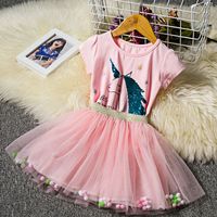 Wholesale Girls Unicorn Sequins Dress Kids Shirt Skirt TUTU Rainbow Dresses Baby Birthday Gift Cartoon Outfits Color Changing