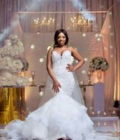 Wholesale 2020 Nigerian African Plus Size wedding Dresses Half Long Sleeves Top Lace Sweep Train Maid Of Honor Evening Gowns Cheap