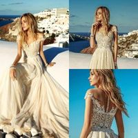 2019 New Summer Light Champagne Wedding Dresses Boho Beach Chiffon Lace A Line Appliques Long Bridal Gowns Robe De Mariee Bc1819