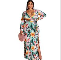 Wholesale European Style Hot Sale Latest Dress Designs Fashion Casual Pringt Long Sleeve Beach Girl Dress Women Dress