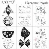 Iorikyo Noir Petite étoile Enfants Tatouage Autocollants Femmes Corps Bras Art Tatouage Temporaire Filles Planète Ronde étanche Tatouages