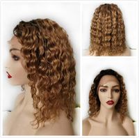 Wholesale Blonde Curly Colored Wig Short Pixie Glueless Lace Front Wigs Pre Plucked Human Hair For Black Women T Part B Ombre Deep Wave Bob Wig