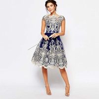 Wholesale New Sexy Vintage Floral Embroidery Hollow Out Lace Women Dress Female Elegent Mesh Ball Gown Dresses Retro Style Wedding Party