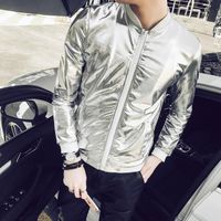 Wholesale Fashion Men Bomber Jacket Fashion Slim Fit Sun Protection Clothing Silver Shining Jackets Mens Plus Size Stage Coats Man