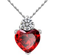Wholesale Fashion Heart pendant necklace silver pendants jewelry red garnet necklace sincere love Red gem stone necklace