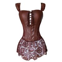 Wholesale Faux Leather Corset Dress Steampunk Zip Corselet Gothic Clothing Black Coffee Red Lingerie Sexy Party Outfits S xl Plus Size J190701