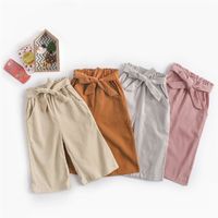 Wholesale INS Girls Corduroy Bow Wide Leg Pants Trousers Fall Kids Boutique Clothing Korean Fashion T Little Solid Color Length