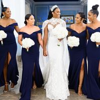 Africaine Moderne Bleu Marine Demoiselles D Honneur Robes épaules Fête De Mariage Invité Robes Demoiselle D Honneur Femmes Robe Taille Plus Bas Prix