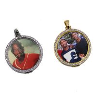 Wholesale Iced Out Custom Photo Round Pendant Necklace Brass Gold Silver Plated Men Hip Hop Jewelry Gift Idea