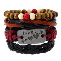 Wholesale Genuine Lether Lovers Bracelets Vintage Multilayer Adjustable Charm Bangles Fashion Handmade Love Heart Arrow Wrap Beaded Jewelry for Couple