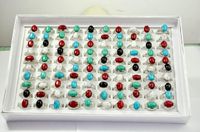 Wholesale 2020 new Fashion Women Jewelry Mixed style Mixed colour green Red black white Turquoise Rings gemstone Ring size