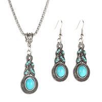 Wholesale Retro turquoise jewelry sets for women bohemian personality blue crystal necklace earrings vintage party wedding jewelry set