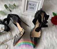 Wholesale Casual Designer Sexy lady fashion Black strass crystal spikes point toe high heel pump thin heels Stiletto party shoes cm cm cm