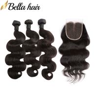 Wholesale Peruvian Body Wave Bundles With Top Closures x4 Middle Part Lace Closure Virgin Hair Weaves Wefts Bundles Hair Extensions Bellahair