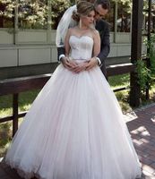 Wholesale Blush Pink Simple Ballgown Wedding Dresses Lace Applique Ribbon Bow Sweetheart Neckline Corset Back Floor Length Wedding Gown Plus Size