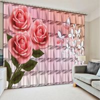 Wholesale Luxury D Window Curtain living room Shower HooksPink red flower Curtains blackout Tapestry Custom size
