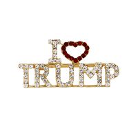 Wholesale Alloy Arts and Crafts Rhinestone Brooch Corsage Glitter Letter I Love Trump Portable Breast pins Gold Color Lapel Badge Jewelry Fashion Accessories md J1