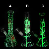 Wholesale glass bong water pipe glow in dark green Inch glass smoking pipes with mm Jolint Glass Downstem and bowl