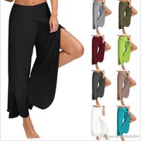 Wholesale Nice Womens Color Casual Wide Leg Yoga Pants Female Casual Loose Solid Color Ladies Yoga Loose Balance Workout Pants Large Size XL XL