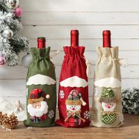 Wholesale Creative Cartoon Christmas Gift Linen Wine Bottle Cover Bags Holder New Year Christmas Decorations For Home Party Dinner Table Decoration