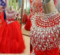 Wholesale Stunning Red Beading Rhinestones Princess Girls Pageant Dresses High Neck Backless Empire Waist Flower Girl Dress Graduation Party Dress