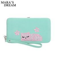Wholesale Wallets Mara s Dream Ladies Lunch Box Wallet Phone Bag Long Section Fold Clutch Fashion Multi Function Cat Embroidered