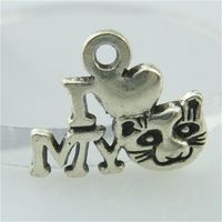 Wholesale 14695 Alloy Antique Silver Vintage I Peach Heart My Cat Pendant Charm Jewelry Fashion Jewelry Accessory DIY Part