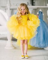 Wholesale 2019 New Style Cheap Yellow Tulle Ball Gown Baby Girl First Birthday Dresses Flower Girls Dresses For Wedding Kids Vestido De Novia