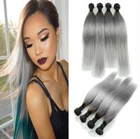Wholesale 1B Grey Straight Hair Two Tone Ombre Brazilian Virgin Hair Weave A Silver Grey Ombre Brazilian Human Hair Extensions