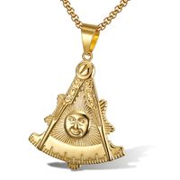 Wholesale Gold Stainless Steel Freemason Past Master Necklace Pendant Masonic Mason Masonry Compass Square Sun Smile Face Charm Pendants Jewelry