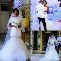 Wholesale White African Mermaid Wedding Dresses With Detachable Cape Sweet Heart Sweep Train Crystal Beads Chapel Garden Country Bridal Gowns