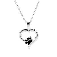 Wholesale Black Enamel Dog Paw Heart Pendant Necklace Silver Chain Human Best Friends Pet Jewelry for Women Children