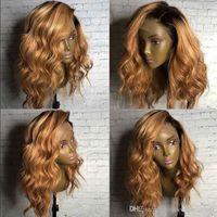 Wholesale Ombre human hair wigs glueless B two tone lace front human hair wigs full lace wig Straight with bleached knots