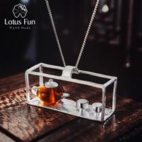 Wholesale Lotus Fun Real Sterling Silver Handmade Fine Jewelry Natural Amber Original Teapot Design Pendant Without Necklace For Women Y19051602
