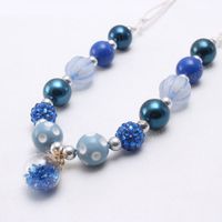 Wholesale New design blue fashion girls rhinestone pendant charm necklace handmade adjustable rope necklace for kids jewelry gift