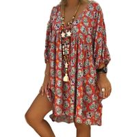 Wholesale Casual Dresses Women Plus Size V Neck Sleeves Loose Flowy T Shirt Dress Halloween Skull Floral Flared Party Tunic Sundress S XL