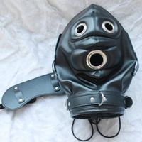 Wholesale BDSM Sex Toy Fetish Leather Mask Head Hood Bondage Face With Eye Shield Mouth Gag Dildo Erotic Toys Audlt Games Products for couples