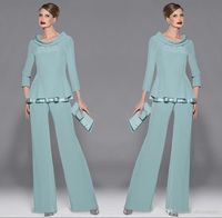 Wholesale Elegant Mother s Suit Beaded Mother Of The Bride Pant Suits Two Pieces Plus Size Formal Special Occasion Wear
