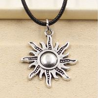 Wholesale New Fashion Tibetan Silver Pendant Sun Necklace Choker Charm Black Leather Cord Factory Price Handmade jewelry