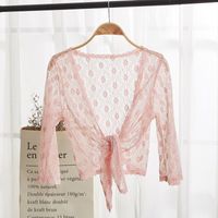 NUOVA L DONNA SHEER MESH Chiffon Bolero Scrollata a maniche lunghe Crop Cardigan Tops