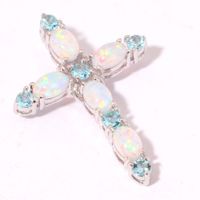 Wholesale Christmas Gift Vintage White Fire Opal Cross Pendant Necklace Sapphire Birthstone Jewelry Gifts Women Wedding Party Necklace Accessories