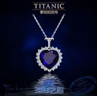 Wholesale Ocean Heart Pendant Necklace Silver Plated Chain Choker Necklaces Blue Crystal Rhinestone Imitation Crystal Necklace