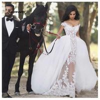 Wholesale Luxury African Wedding Dresses Ball Gown Appliques Detachable Train Classical Elegant Formal Bride Dress